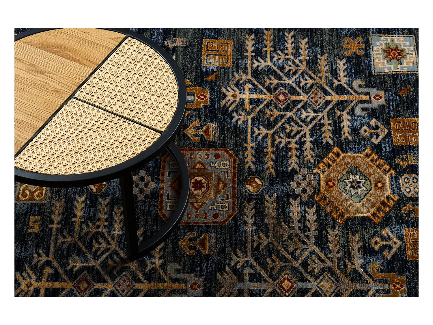 Tappeto KESHAN frange Telaio orientale 6174/53511 blu scuro / chiarett 300x380 cm