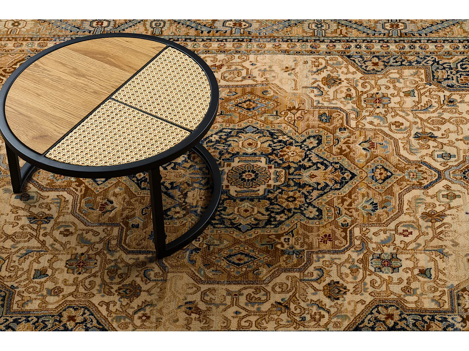 Dywan KESHAN Frędzle, Ornament, ramka orientalny 8995/53565 beż / ni 160x230 cm