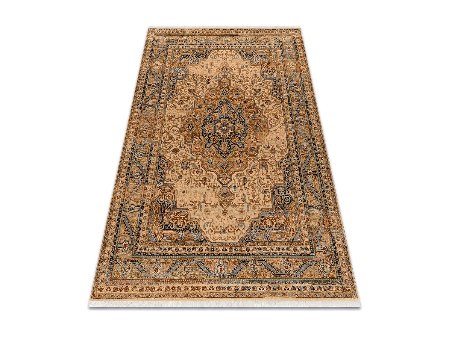Tapis KESHAN franges, Ornement, cadre oriental 8995/53565 beige / bleu 160x230 cm