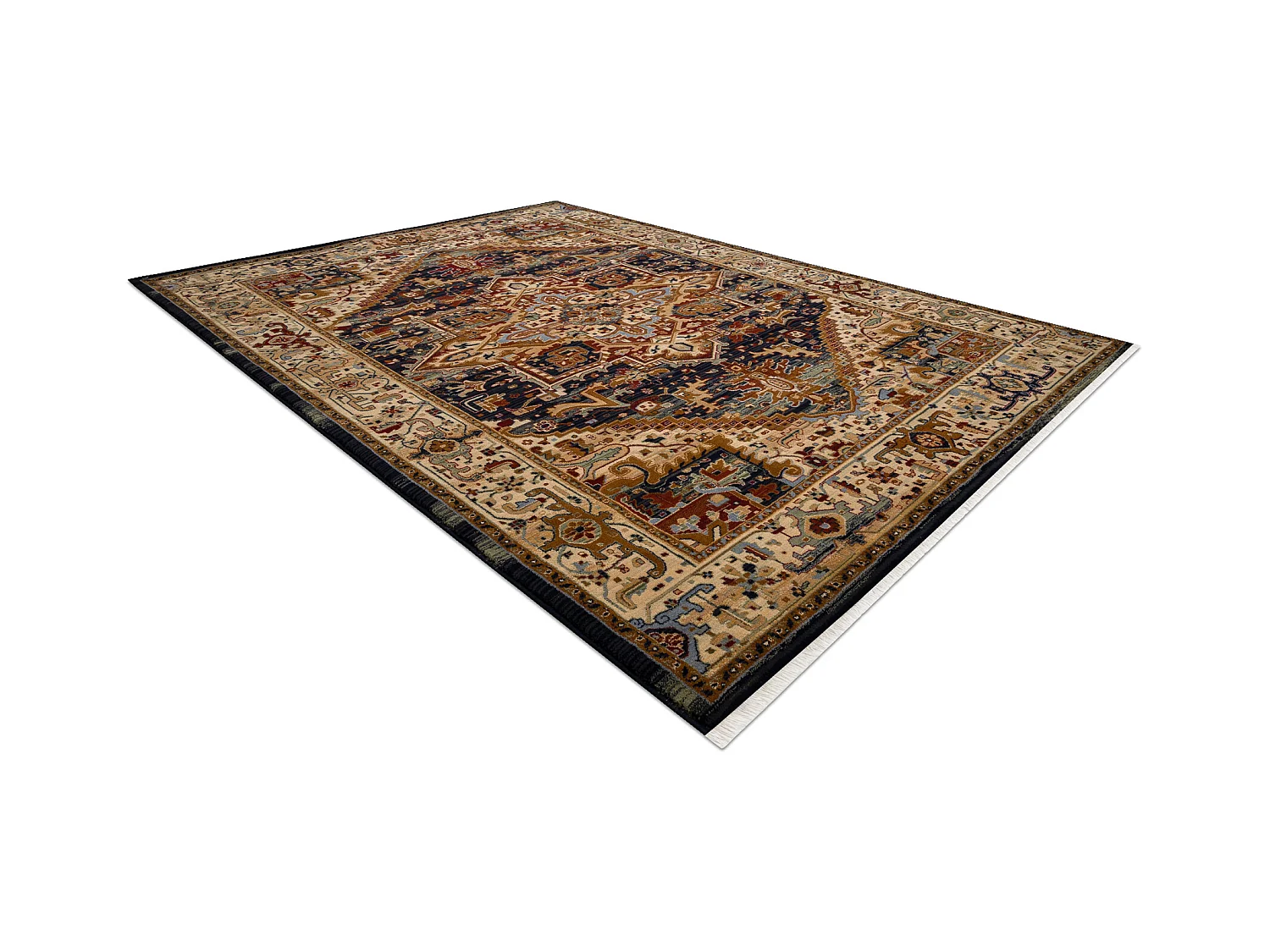 Tapis KESHAN franges, Ornement, cadre oriental 2886/53511 beige / bleu 200x290 cm