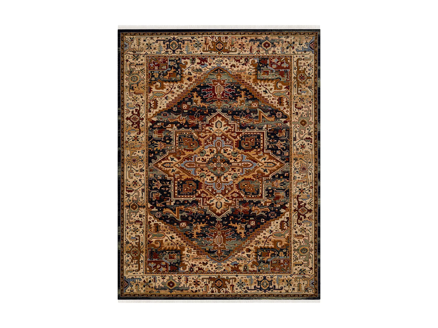 Tapis KESHAN franges, Ornement, cadre oriental 2886/53511 beige / bleu 200x290 cm