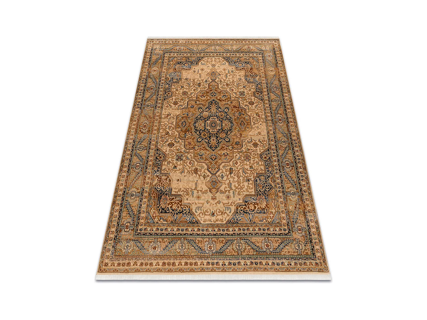 Tapis KESHAN franges, Ornement, cadre oriental 8995/53565 beige / bleu 250x340 cm