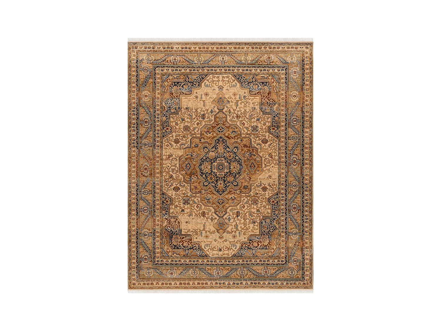 Tapis KESHAN franges, Ornement, cadre oriental 8995/53565 beige / bleu 250x340 cm