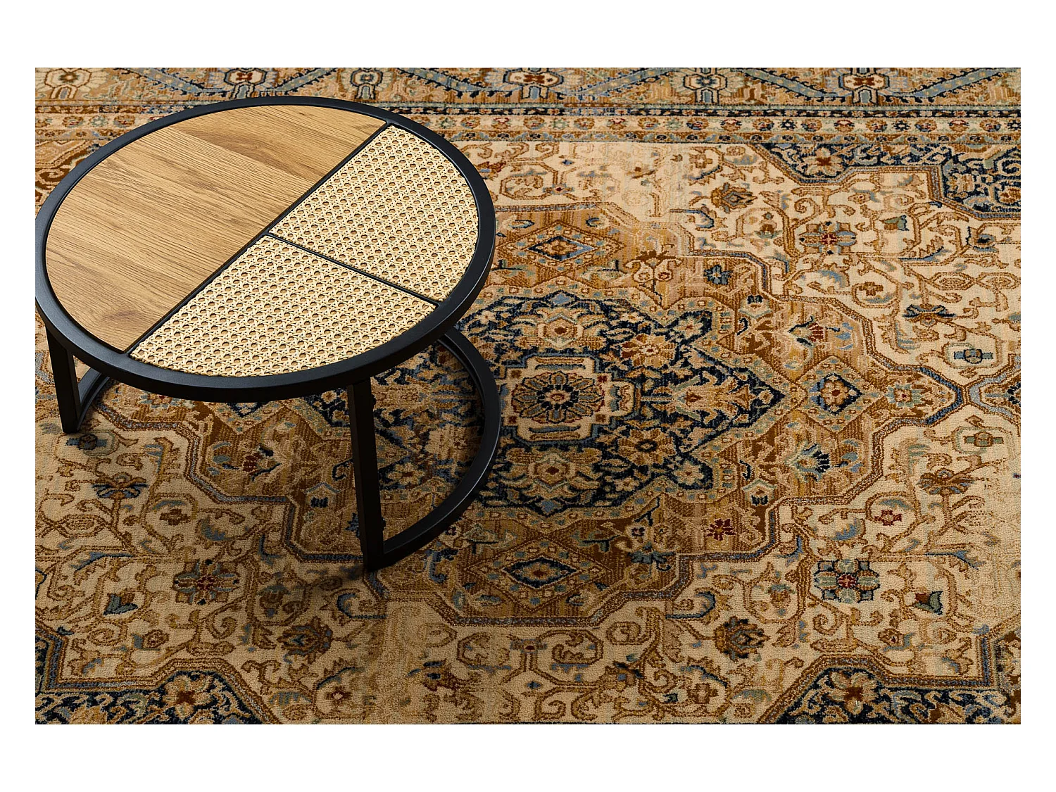 Tapis KESHAN franges, Ornement, cadre oriental 8995/53565 beige / bleu 250x340 cm