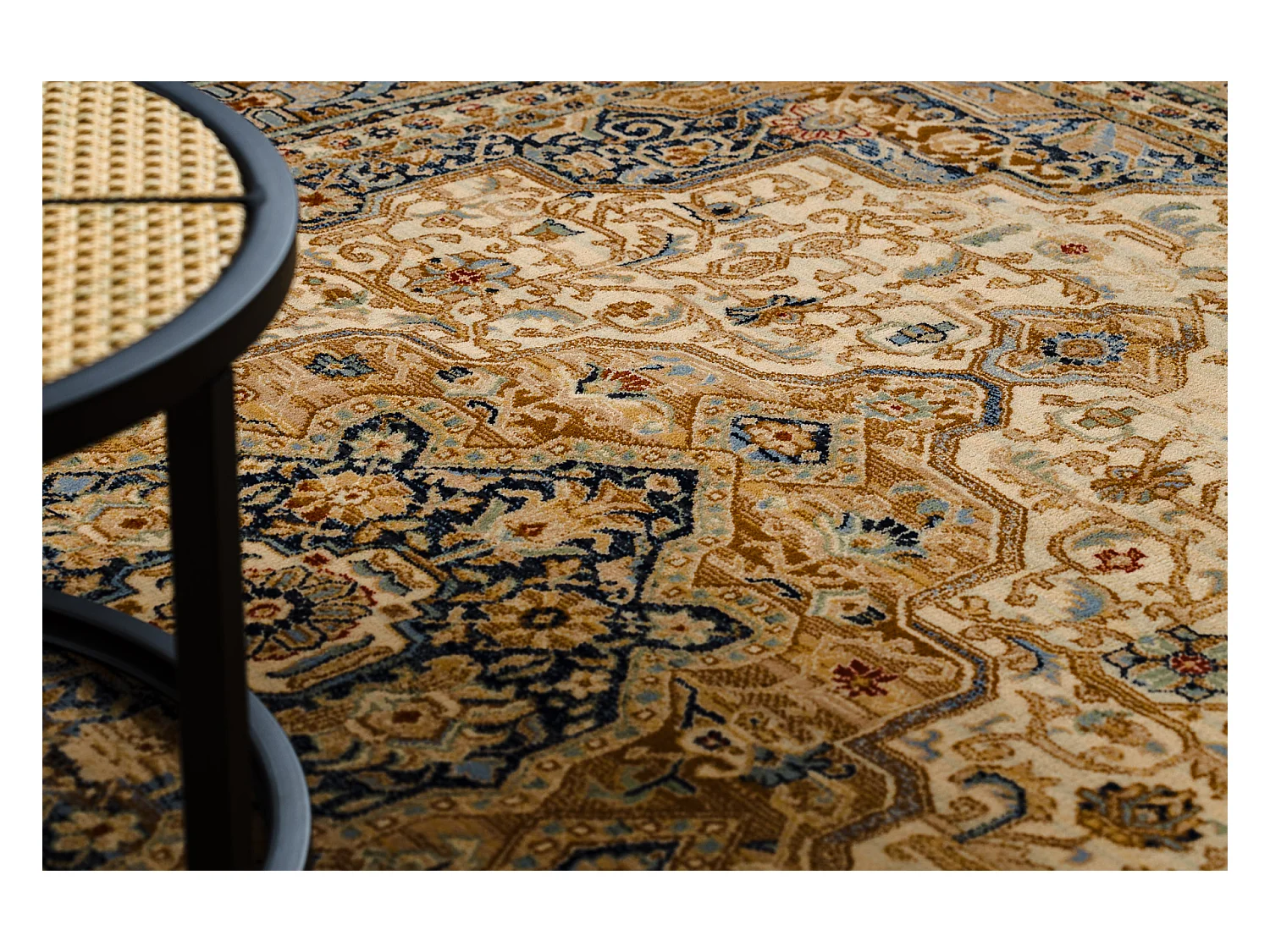 Tapis KESHAN franges, Ornement, cadre oriental 8995/53565 beige / bleu 250x340 cm