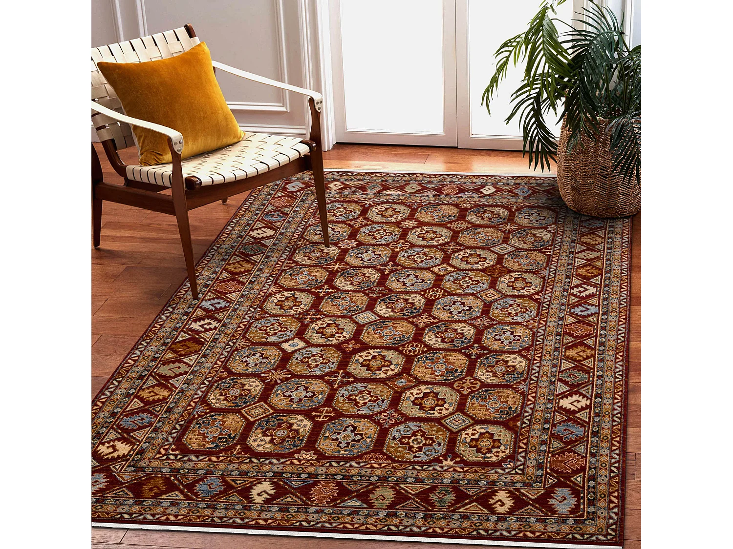 Tapis KESHAN franges, Ornement, cadre oriental 7874/53588 bordeaux 300x380 cm
