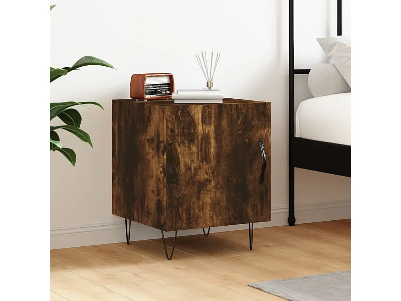 Table de chevet chêne fumé 40x40x50 cm bois d'ingénierie