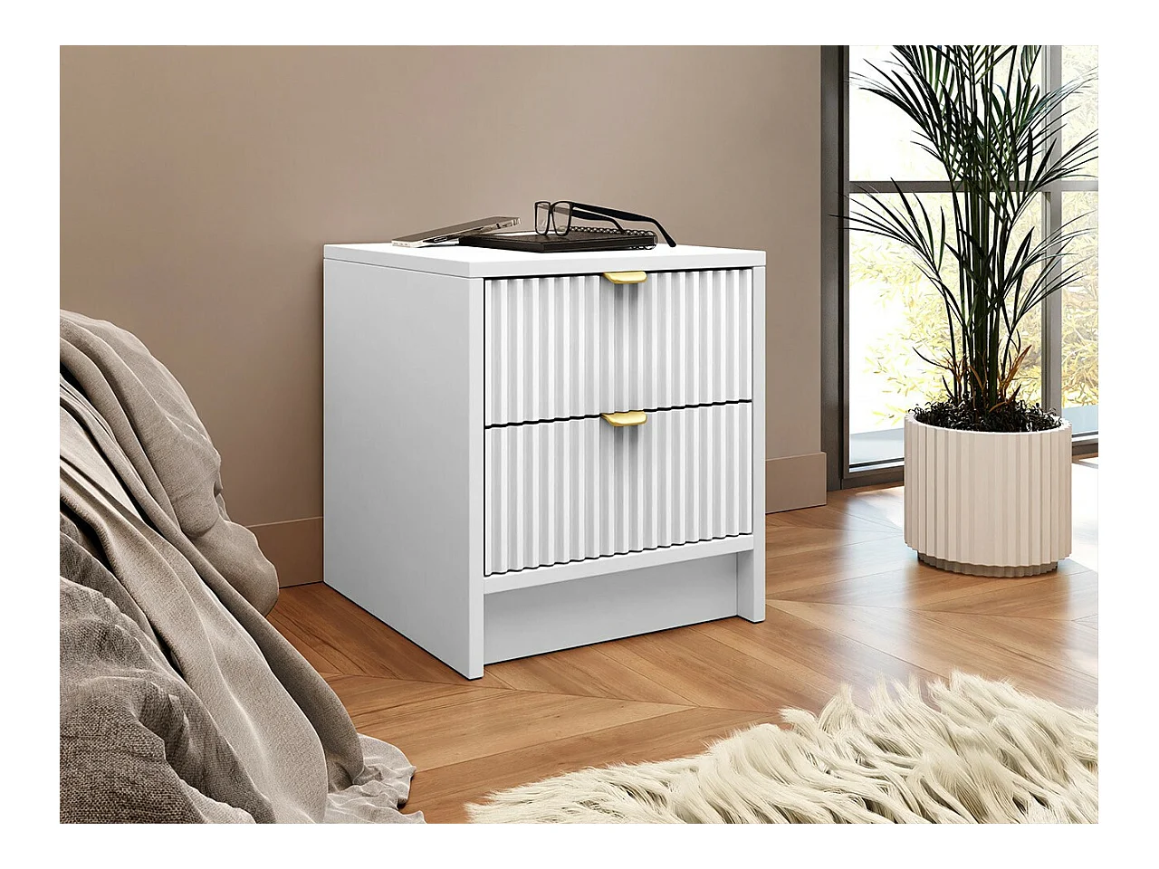 Table de chevet Comfivo Larmire 106, Blanc, 40x35x40cm, Stratifié|MDF