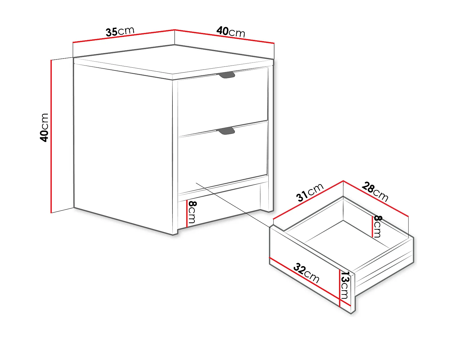 Table de chevet Comfivo Larmire 106, Blanc, 40x35x40cm, Stratifié|MDF