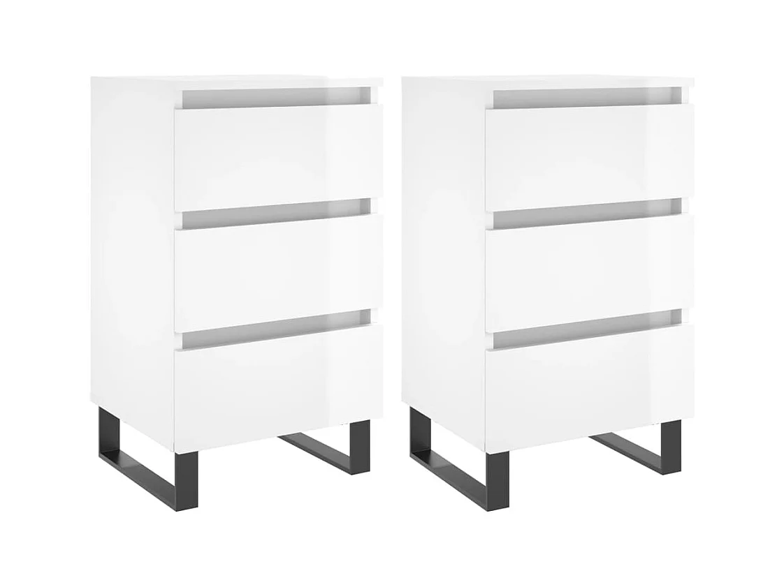 Tables de chevet 2 pcs blanc brillant 40x35x69 cm