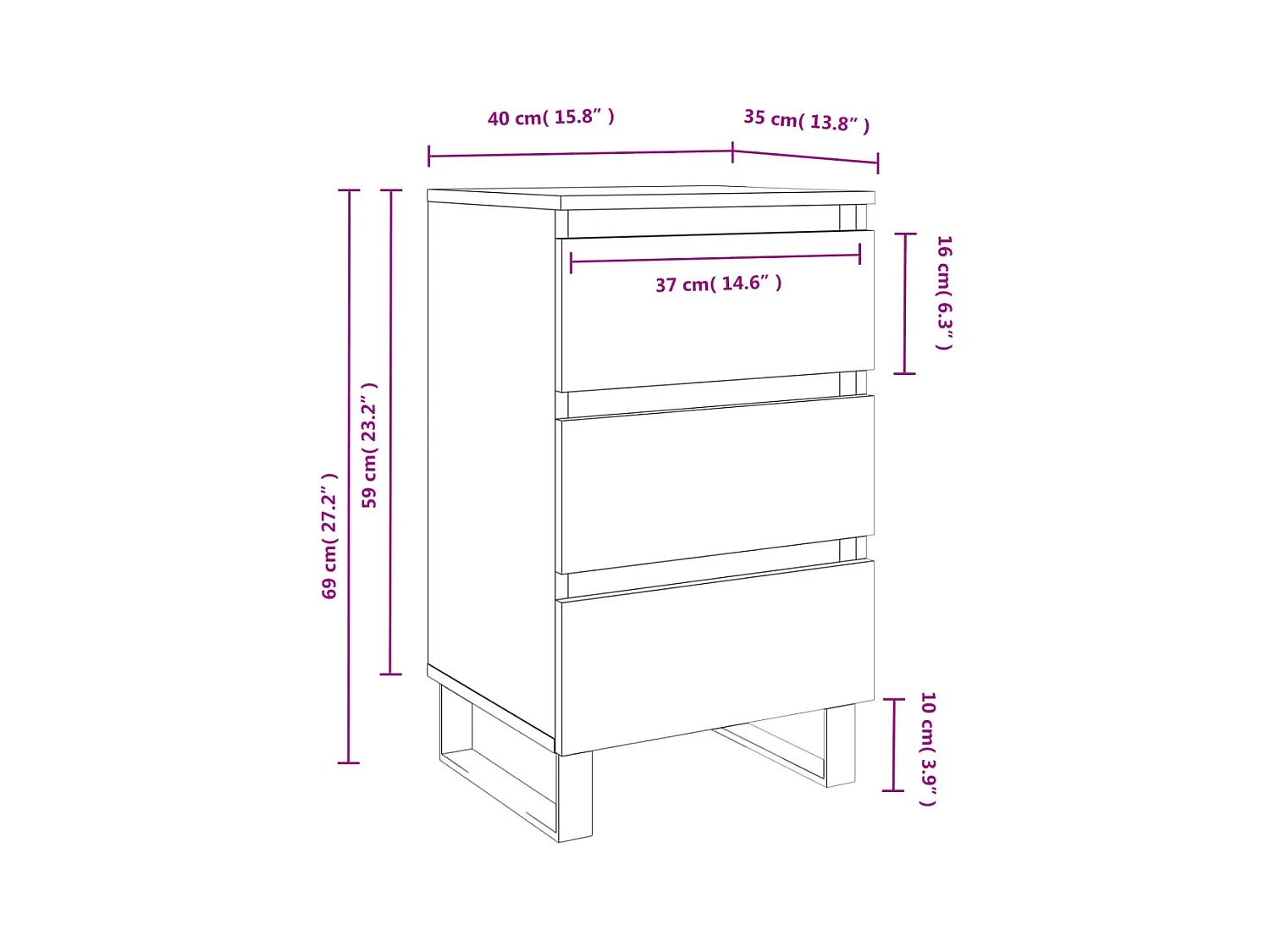 Tables de chevet 2 pcs blanc brillant 40x35x69 cm