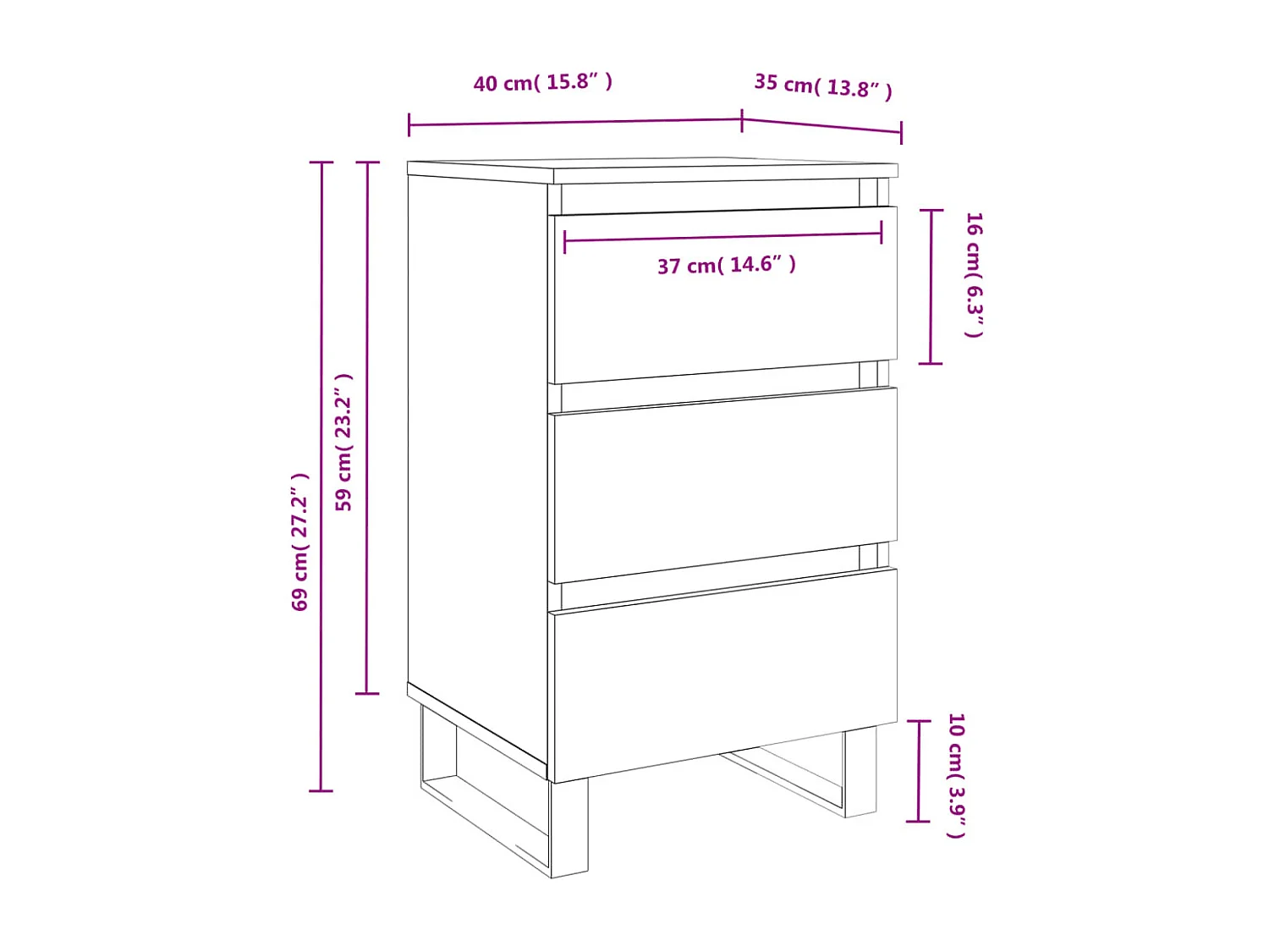 Tables de chevet 2 pcs blanc brillant 40x35x69 cm