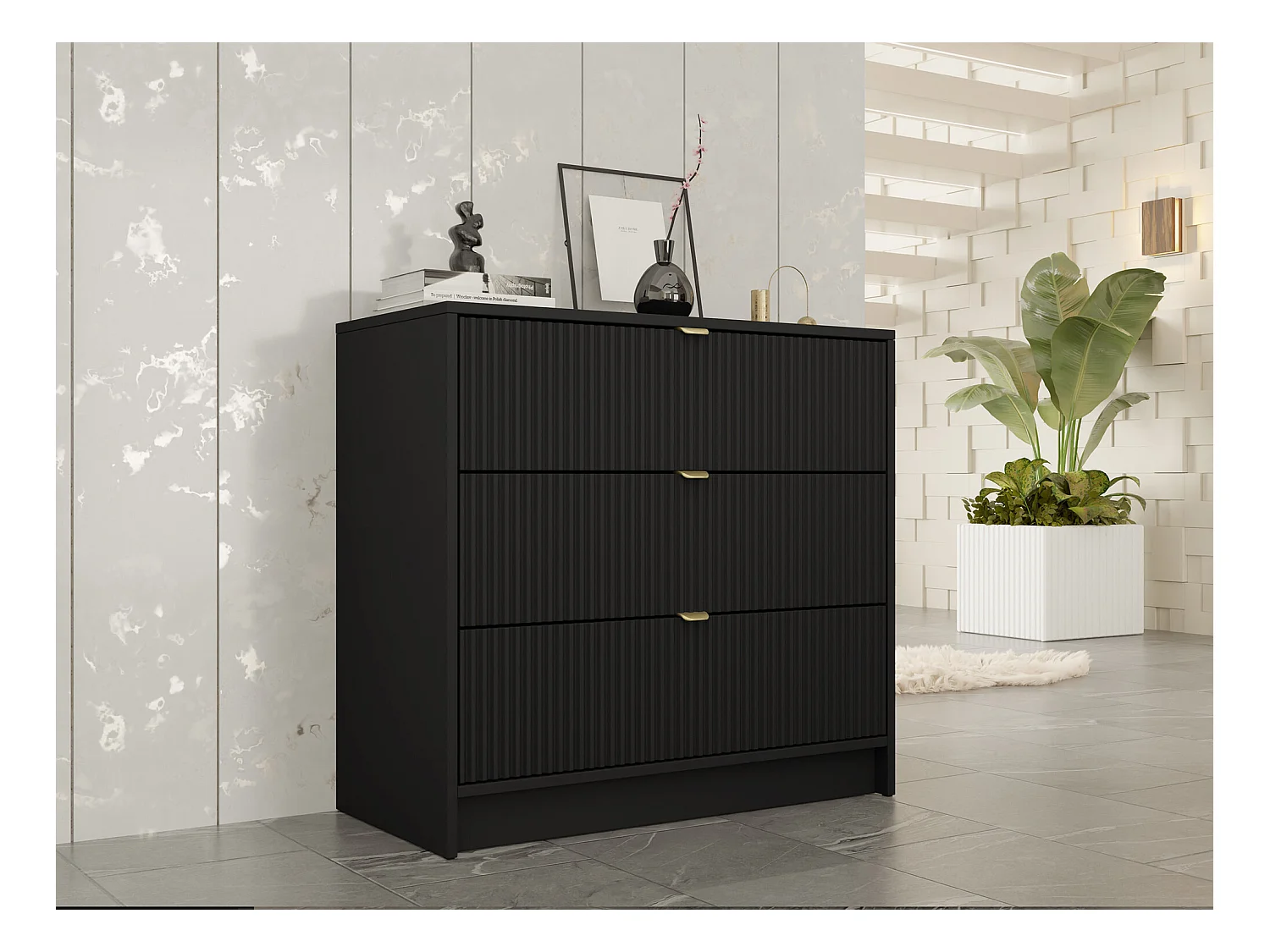 Commode Comfivo Larmire 102, Noir, Avec tiroirs, 75x80x40cm