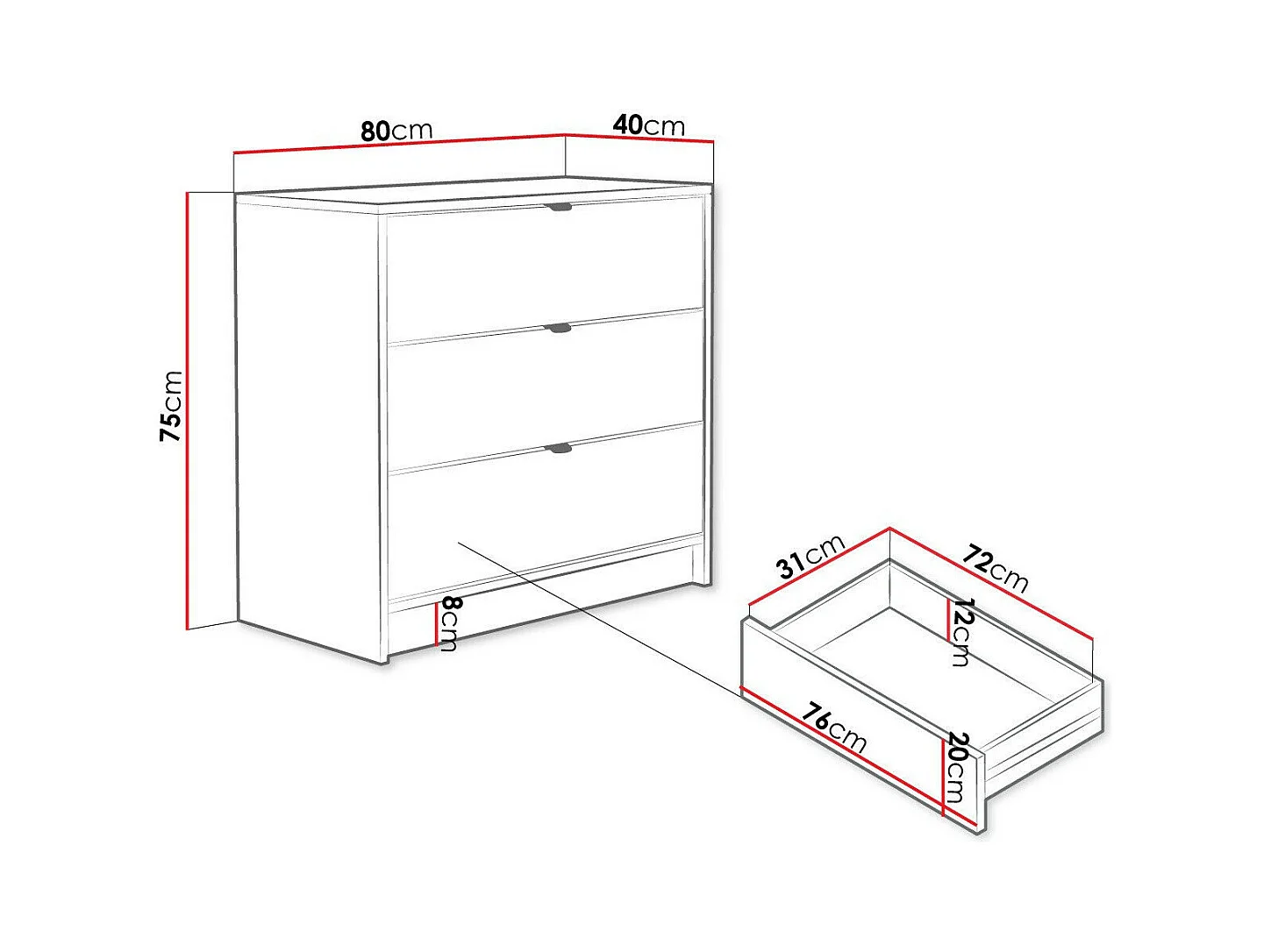 Cassettiera Comfivo Larmire 102, Nero, Con cassetti, 75x80x40cm