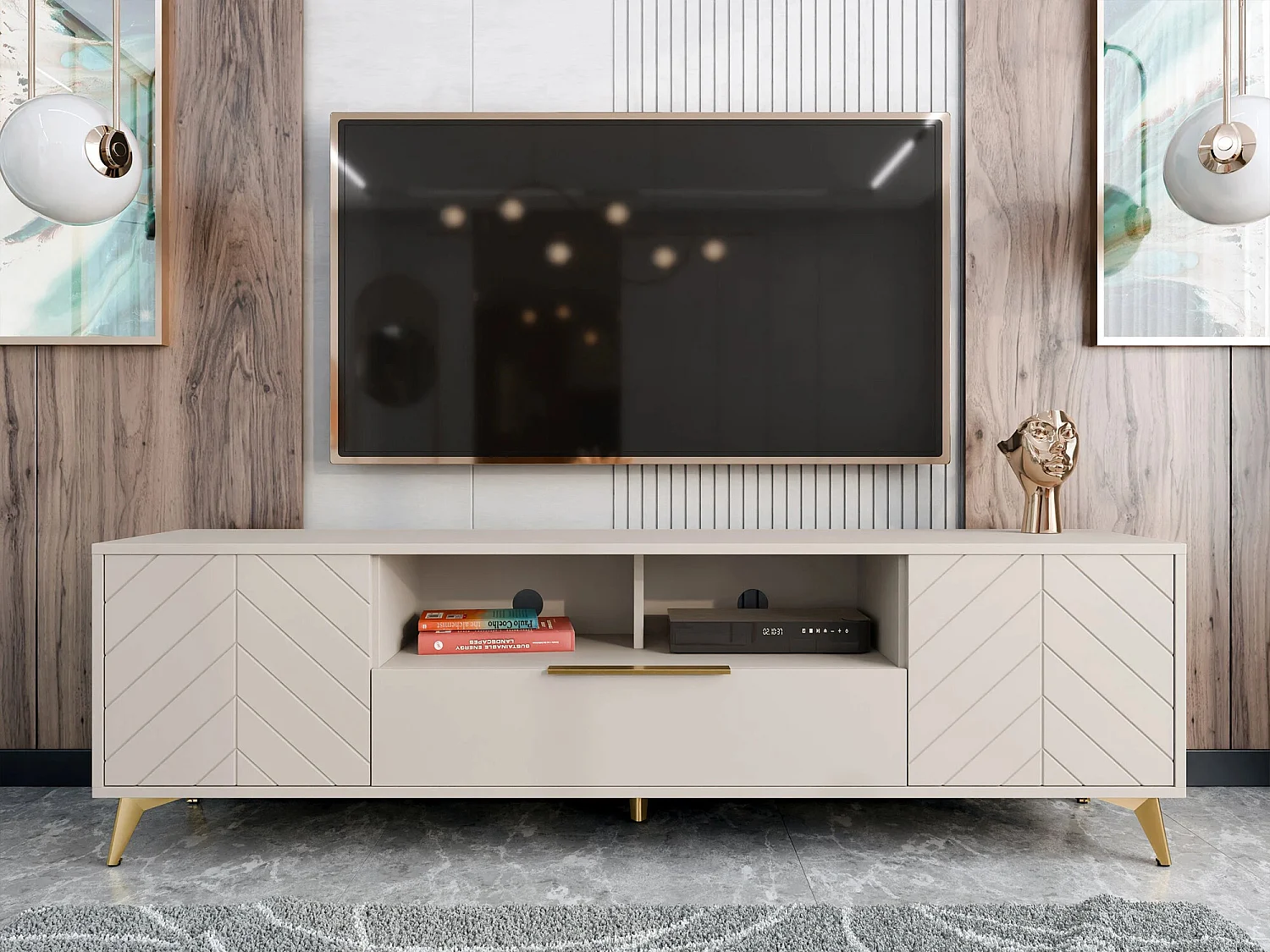 Meuble TV Comfivo Camlue 106, Beige, 204x60x40cm