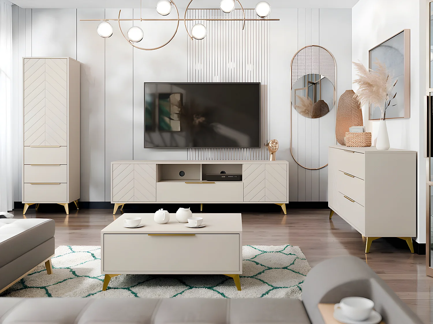 Meuble TV Comfivo Camlue 106, Beige, 204x60x40cm