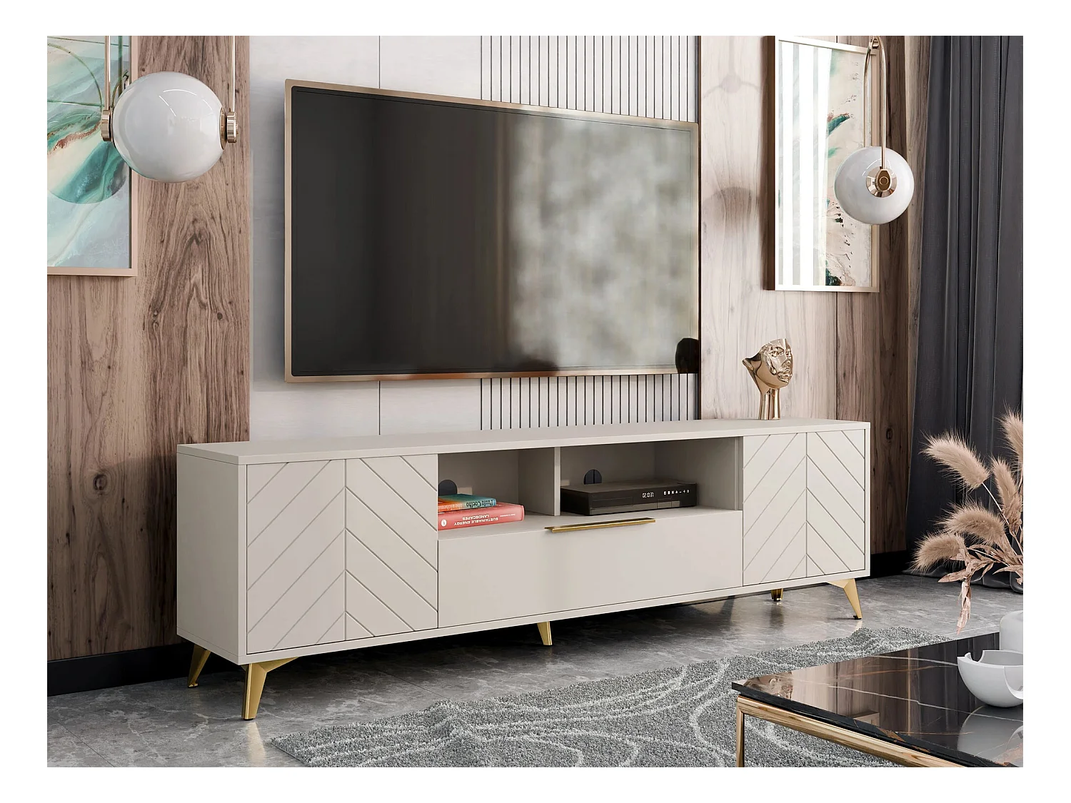 Meuble TV Comfivo Camlue 106, Beige, 204x60x40cm