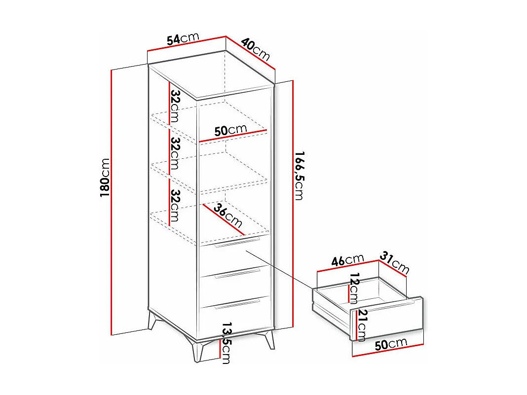 Étagère Comfivo Camlue 102, Fermé|Avec tiroirs|Avec des portes, MDF|Stratifié, 180x54cm