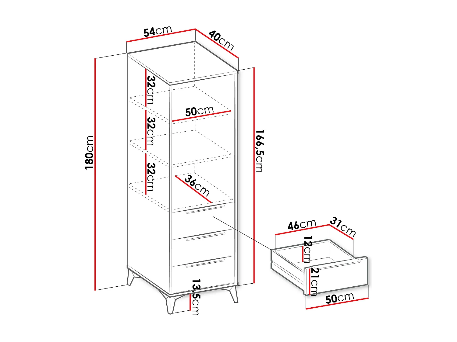 Étagère Comfivo Camlue 102, Fermé|Avec tiroirs|Avec des portes, MDF|Stratifié, 180x54cm