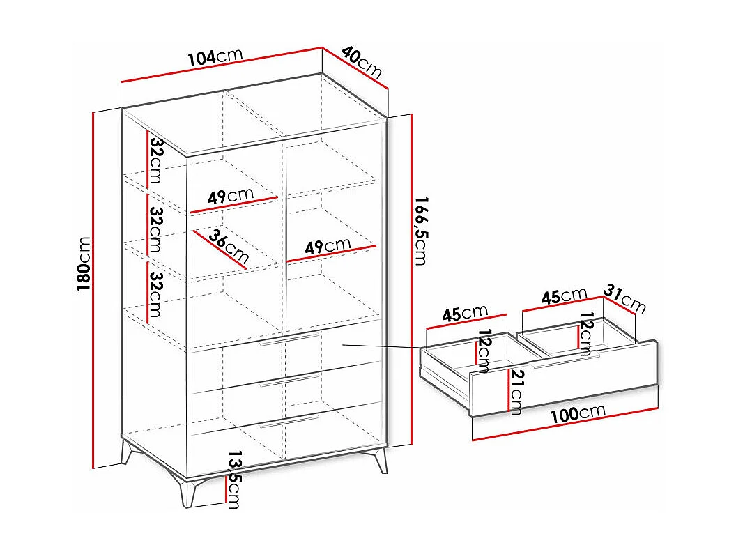 Étagère Comfivo Camlue 103, Avec des portes|Fermé|Avec tiroirs, MDF|Stratifié, 180x104cm