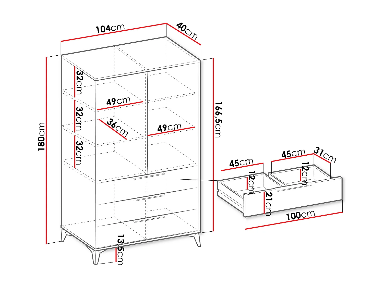 Étagère Comfivo Camlue 103, Avec des portes|Fermé|Avec tiroirs, MDF|Stratifié, 180x104cm
