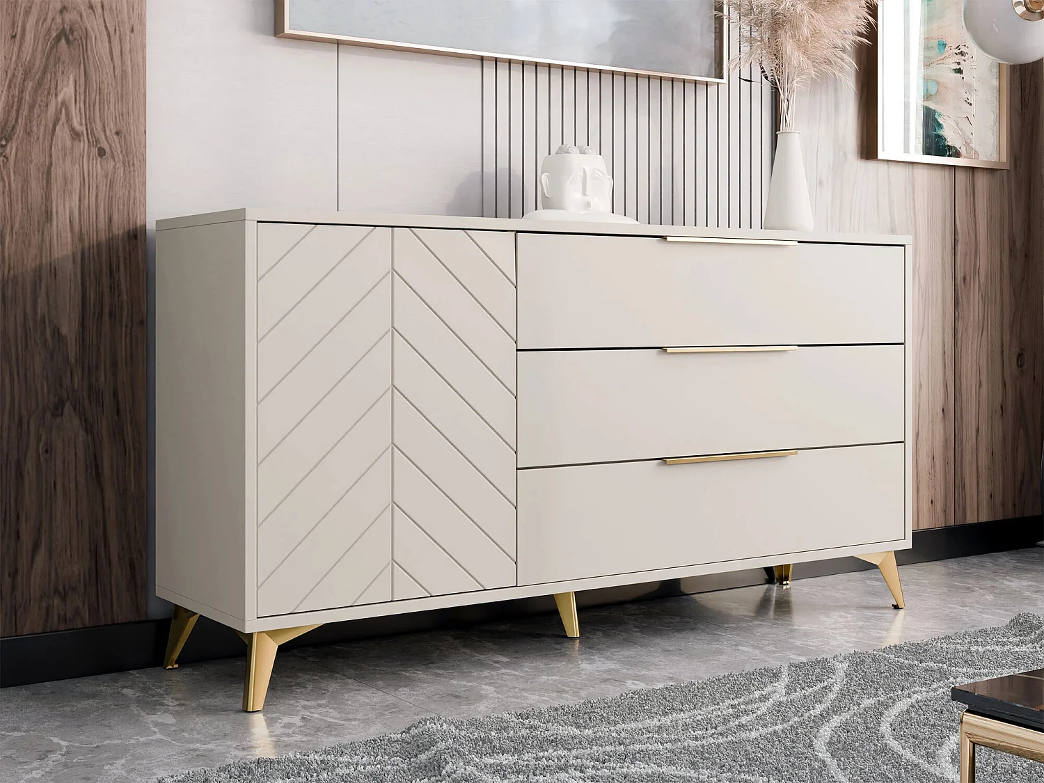 Cómoda Comfivo Camlue 100, Beige, Con cajones y puertas, 80x154x40cm