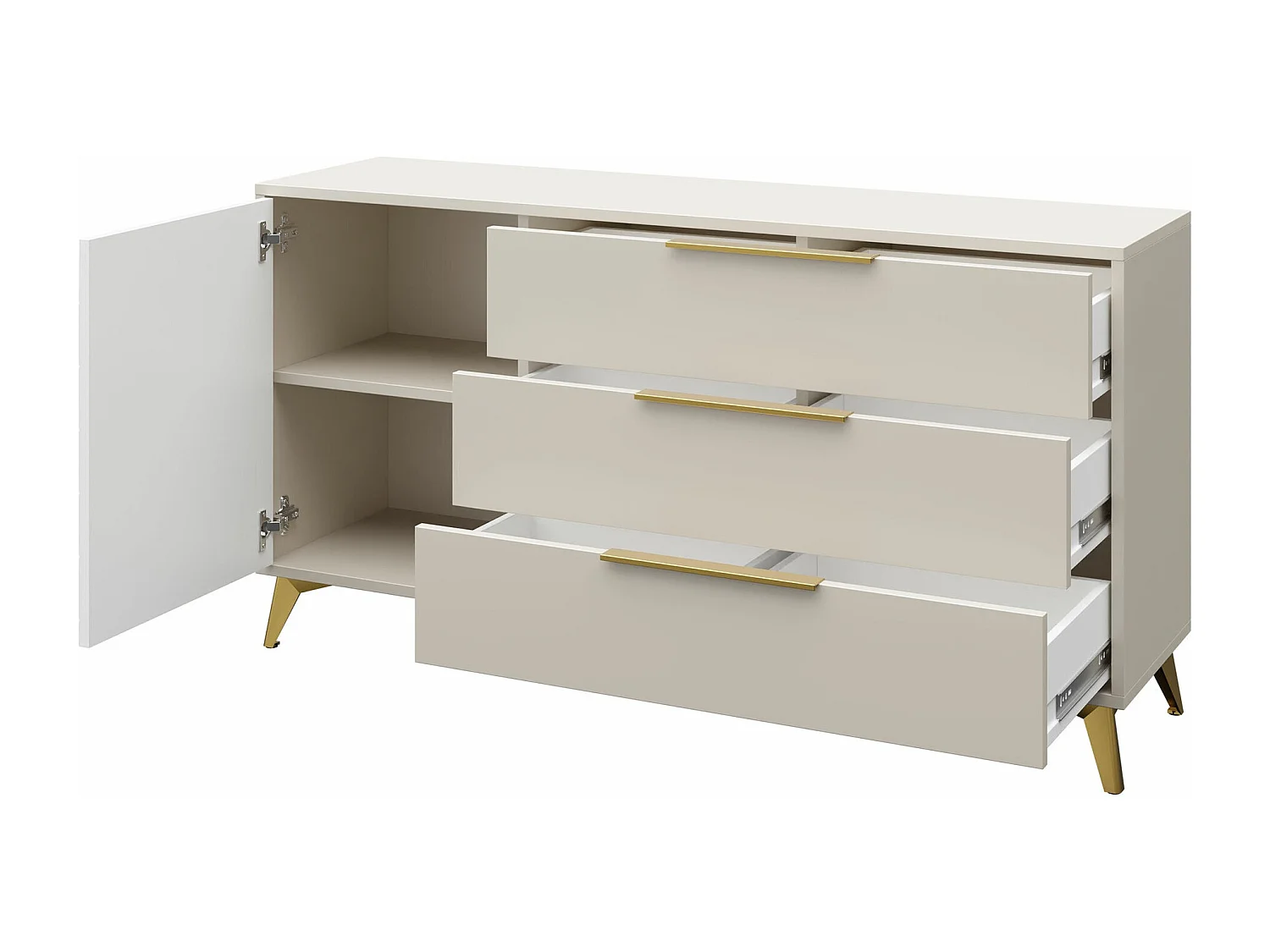 Cómoda Comfivo Camlue 100, Beige, Con cajones y puertas, 80x154x40cm