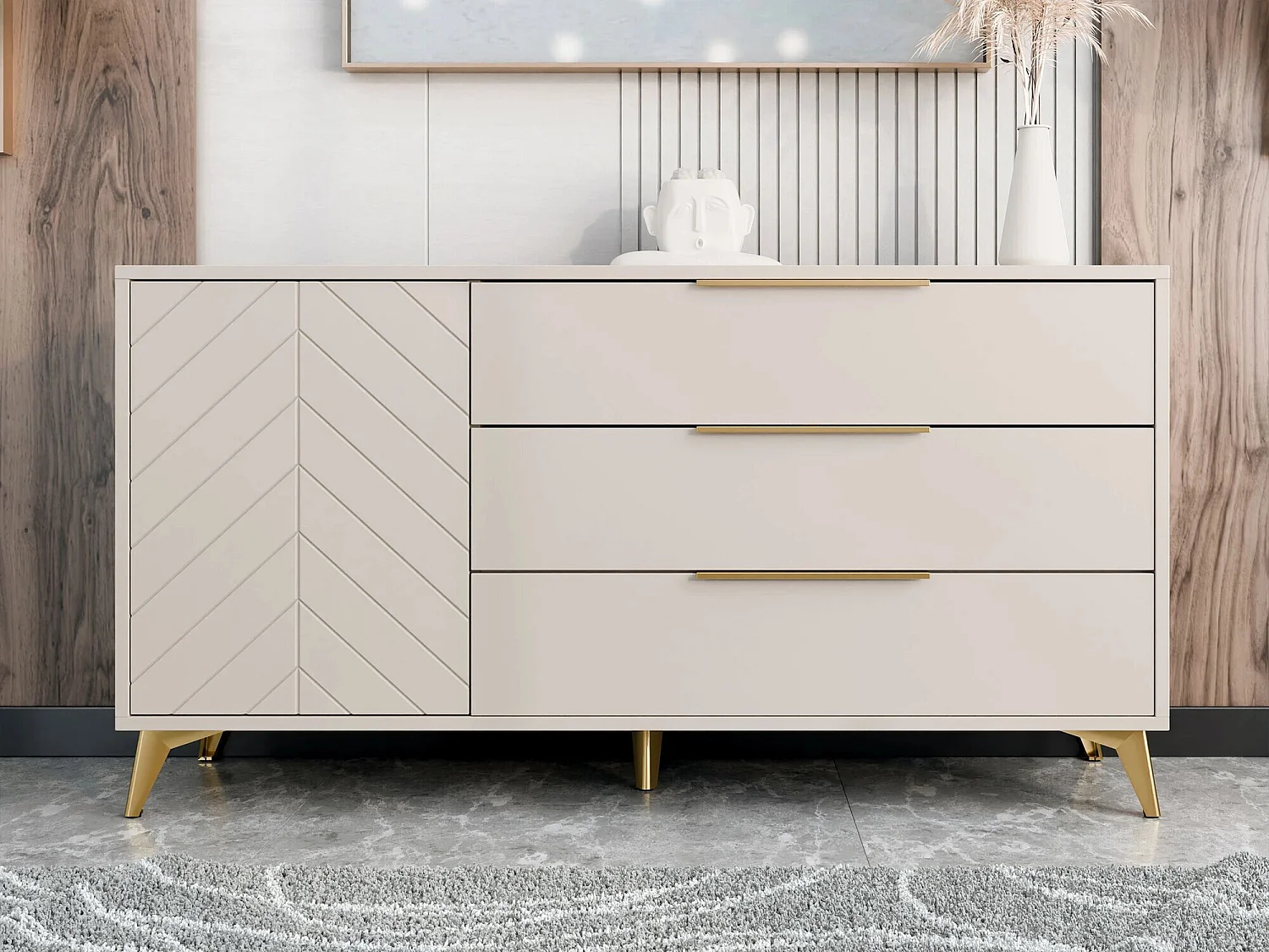 Cómoda Comfivo Camlue 100, Beige, Con cajones y puertas, 80x154x40cm