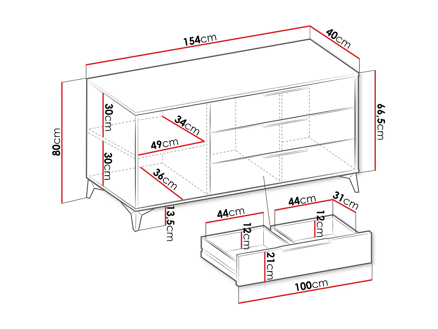 Cómoda Comfivo Camlue 100, Beige, Con cajones y puertas, 80x154x40cm
