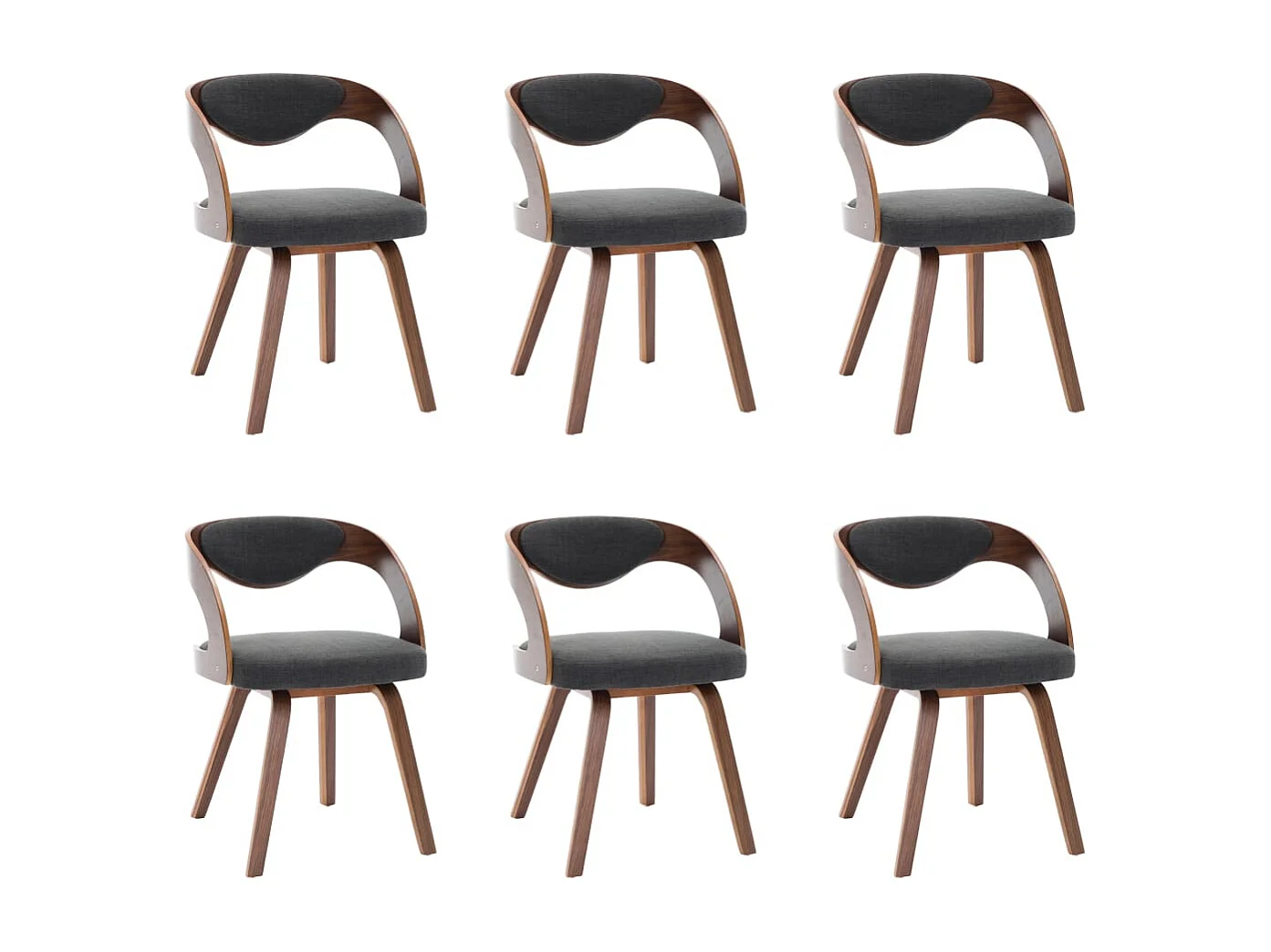 Eetkamerstoelen 6 st gebogen hout en stof donkergrijs