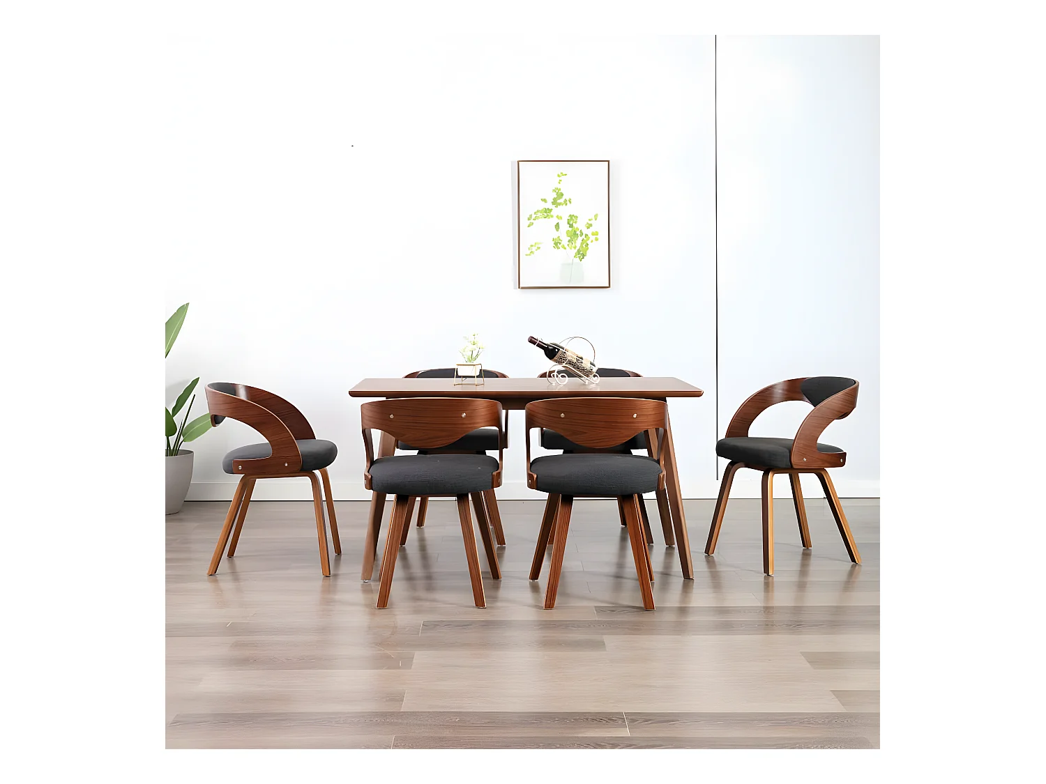 Chaises à manger lot de 6 gris foncé bois courbé et tissu