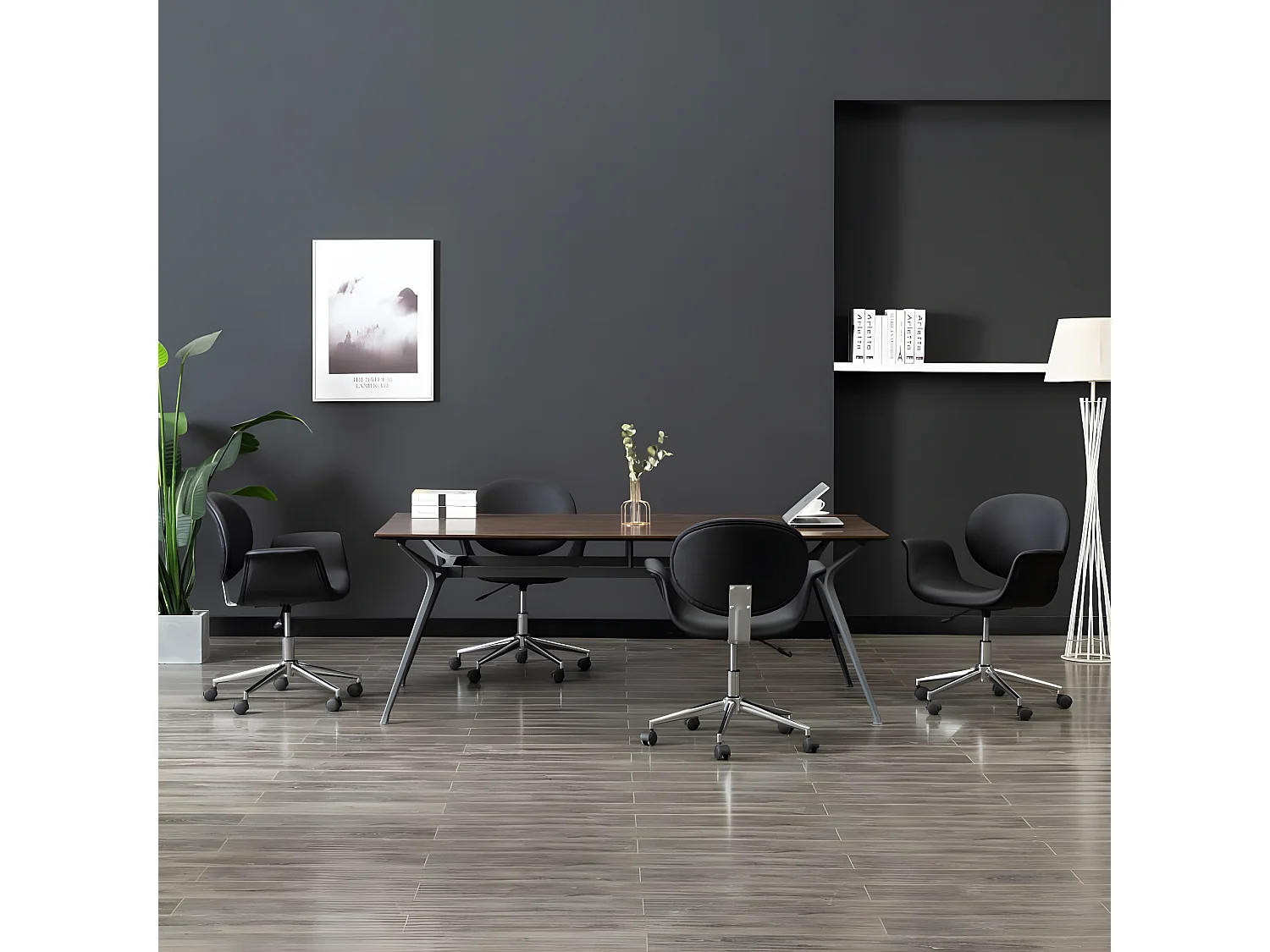 Chaises pivotantes à manger lot de 4 noir similicuir