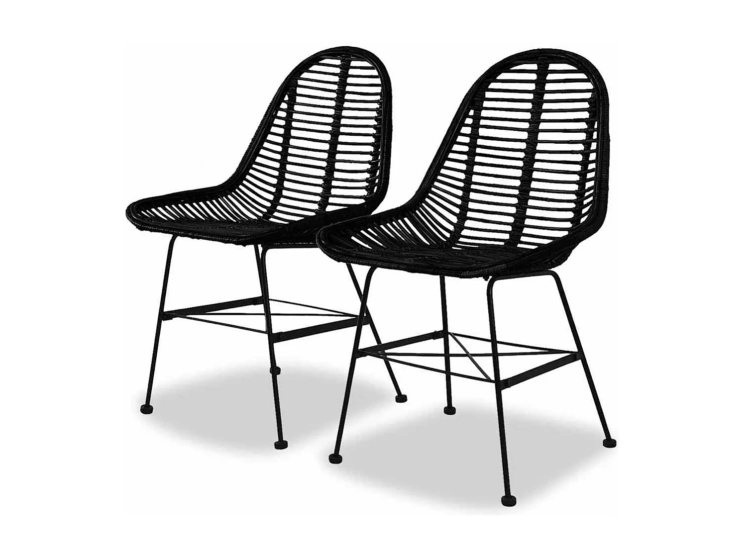 Esszimmerstühle 2 Stk. Natur Rattan Schwarz