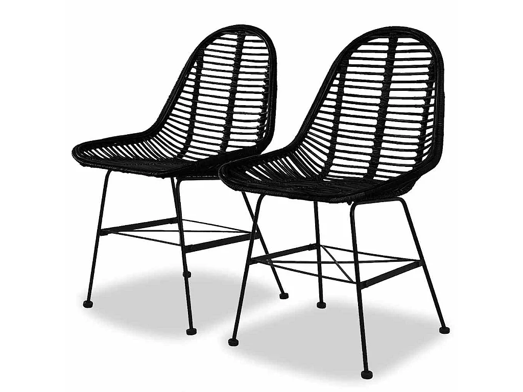 Chaises à manger lot de 2 noir rotin naturel