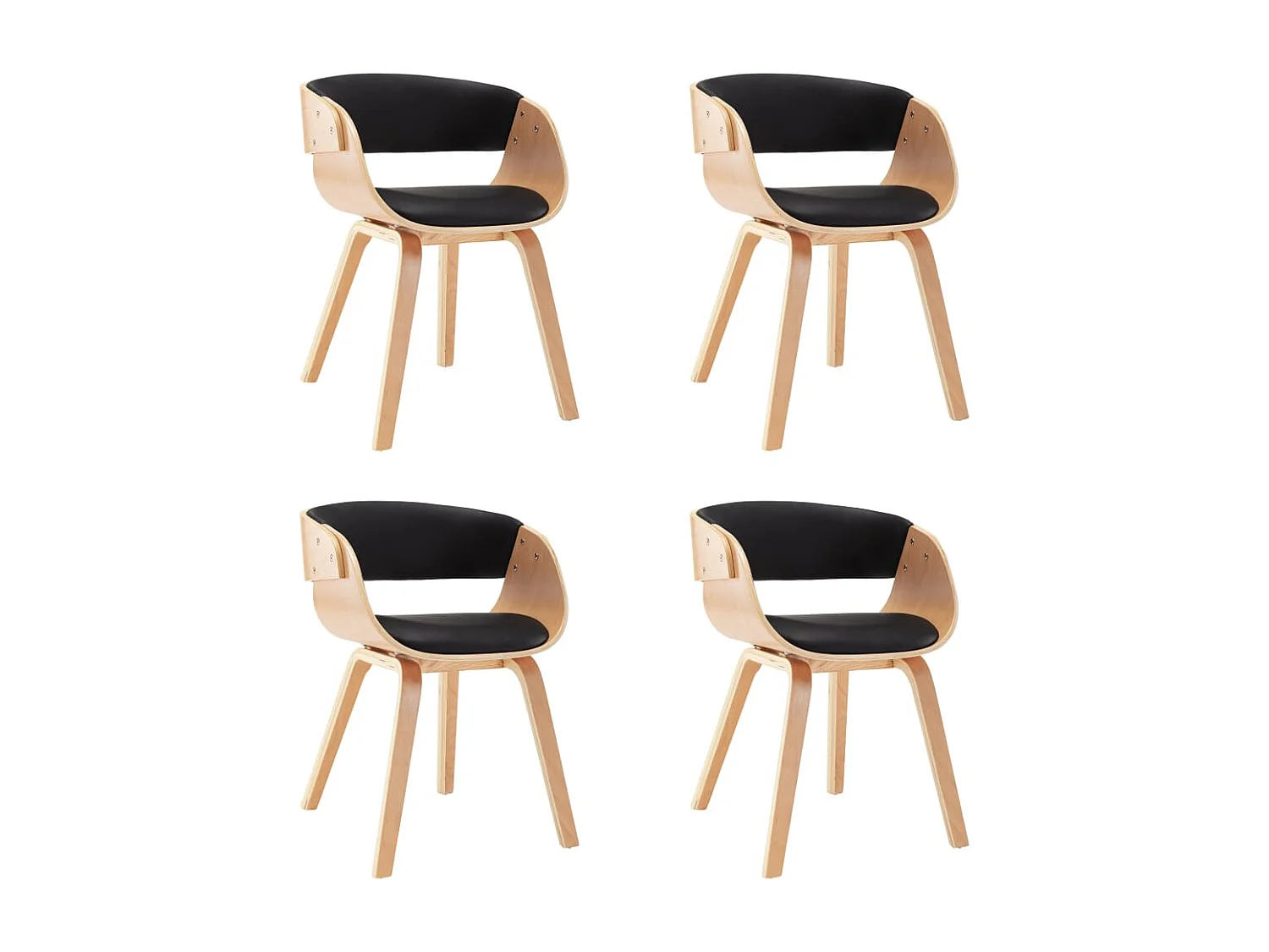 Chaises à manger lot de 4 noir bois courbé et similicuir