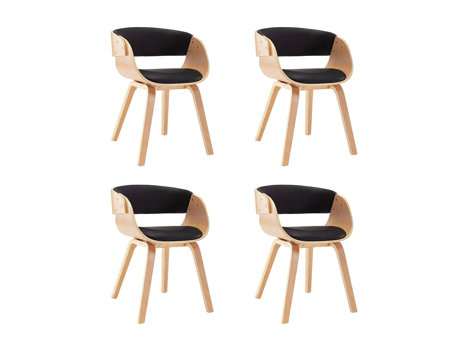 Chaises à manger lot de 4 noir bois courbé et similicuir