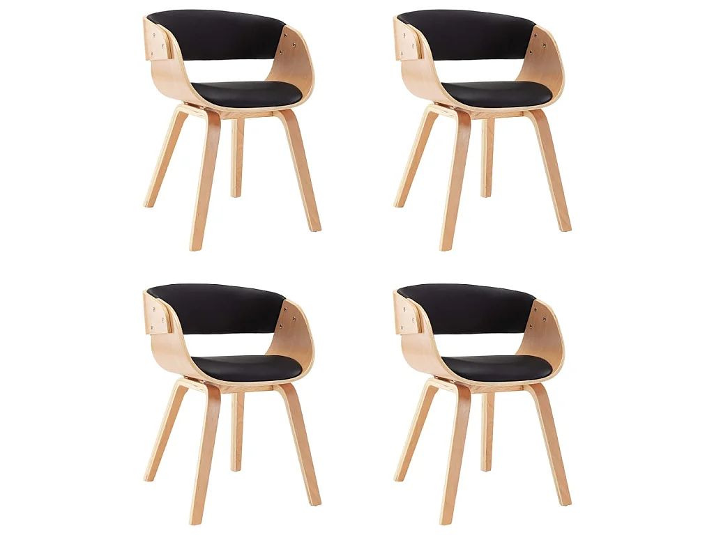 Chaises à manger lot de 4 noir bois courbé et similicuir