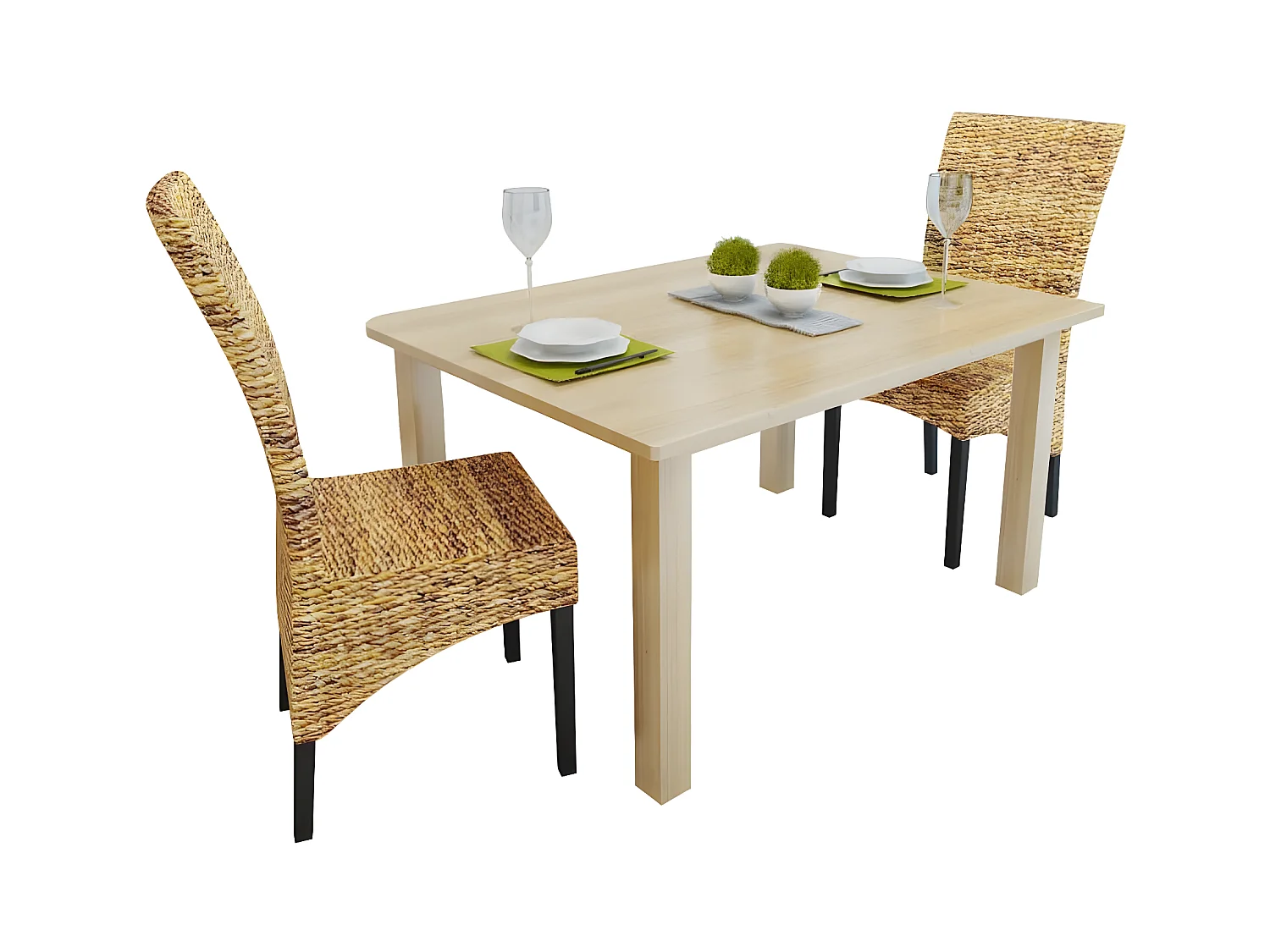 Chaises à manger lot de 2 bois solide de manguier et abaca