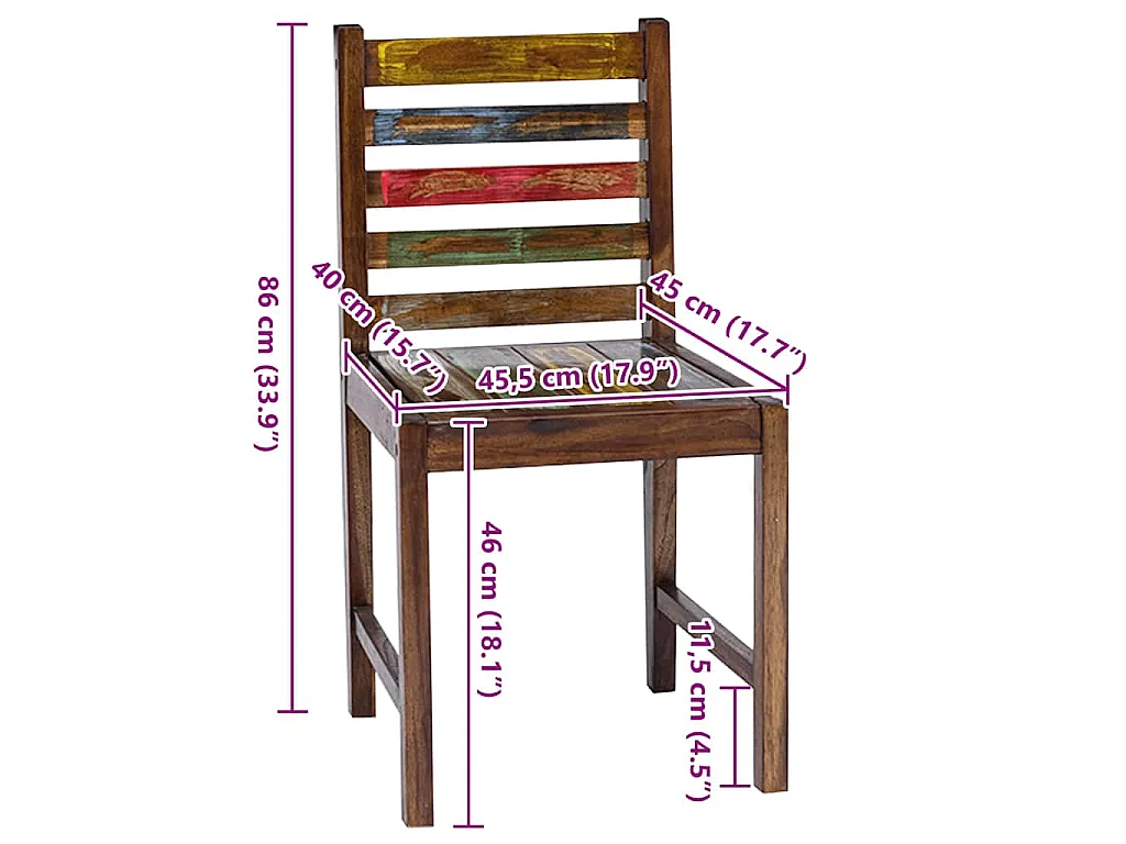 Chaises à manger lot de 2 bois de récupération solide