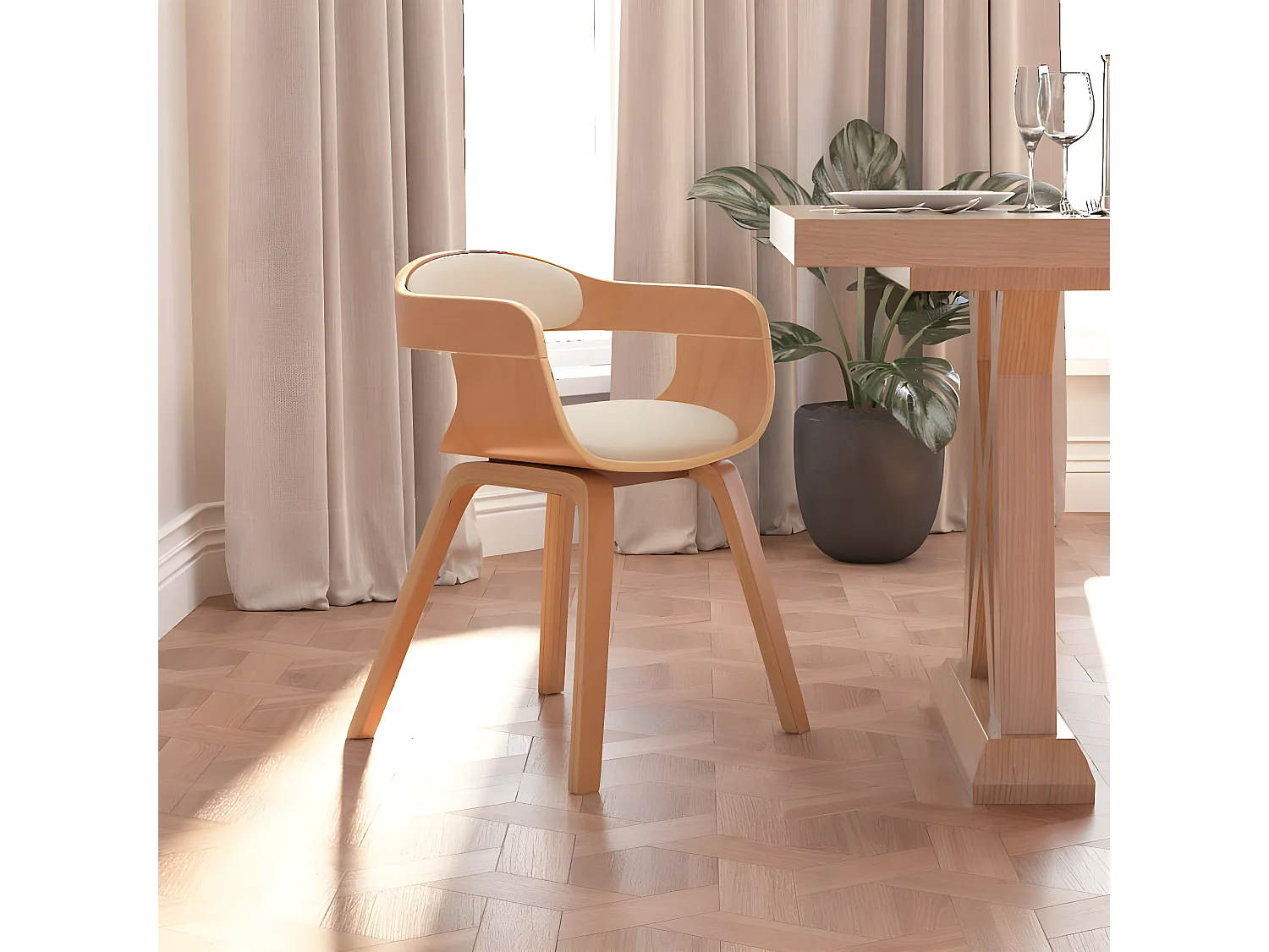 Chaise à manger Crème Similicuir et bois courbé