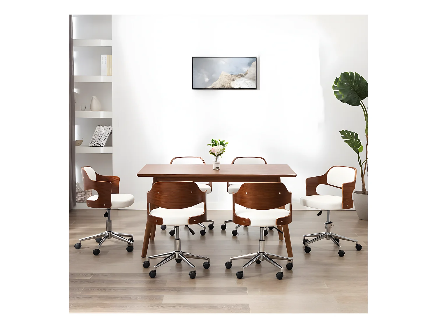 Drehbare Esszimmerstühle 6 Stk. Weiß Bugholz und Kunstleder