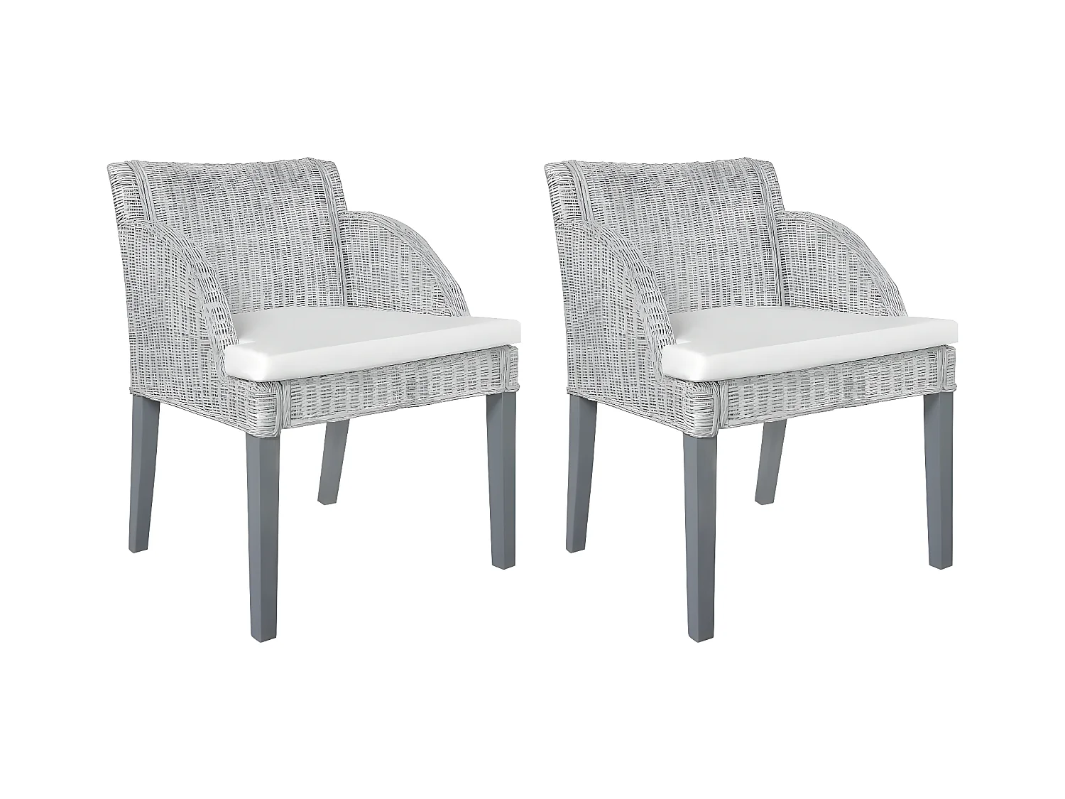 Chaises à manger avec coussins lot de 2 gris rotin naturel