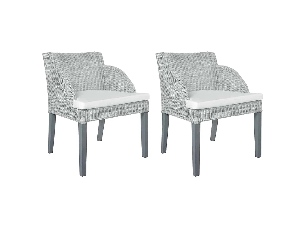 Esszimmerstühle mit Kissen 2 Stk. Grau Natur Rattan