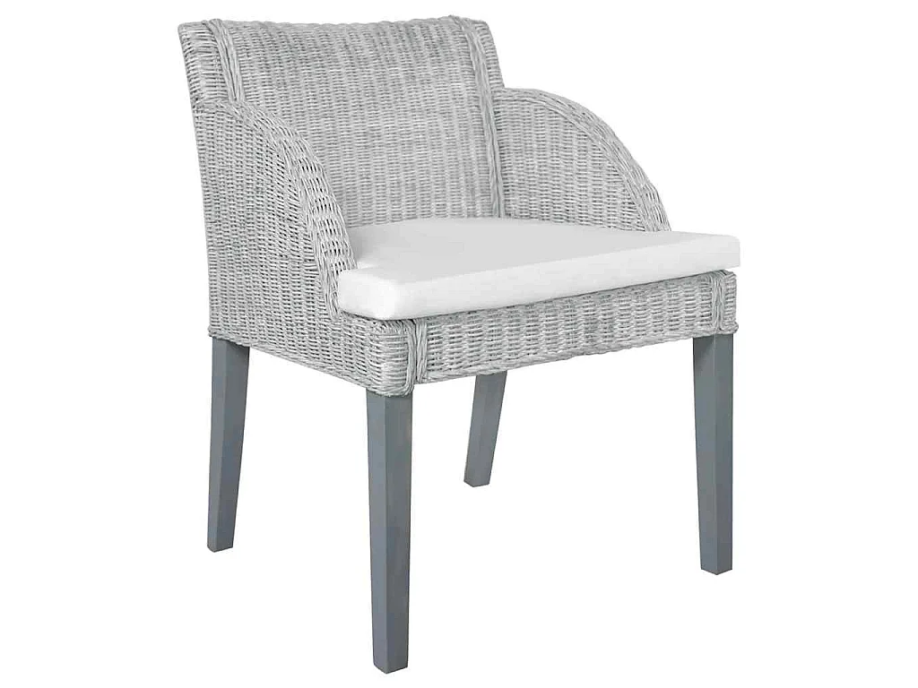 Esszimmerstühle mit Kissen 2 Stk. Grau Natur Rattan