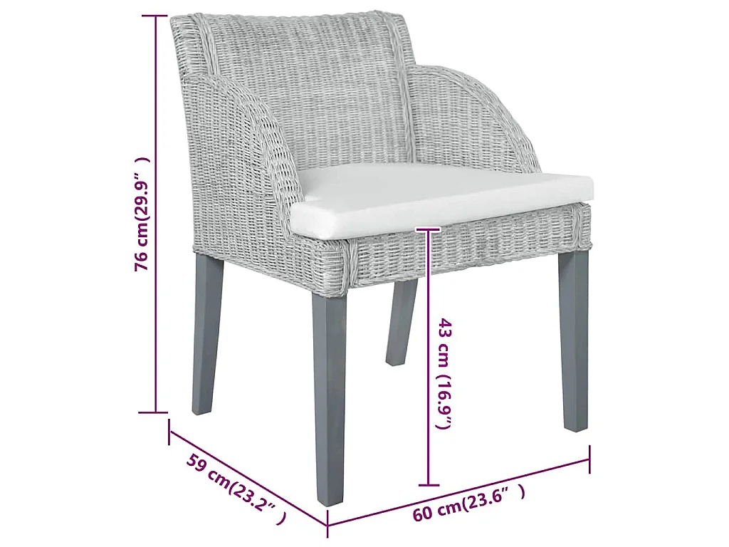 Esszimmerstühle mit Kissen 2 Stk. Grau Natur Rattan