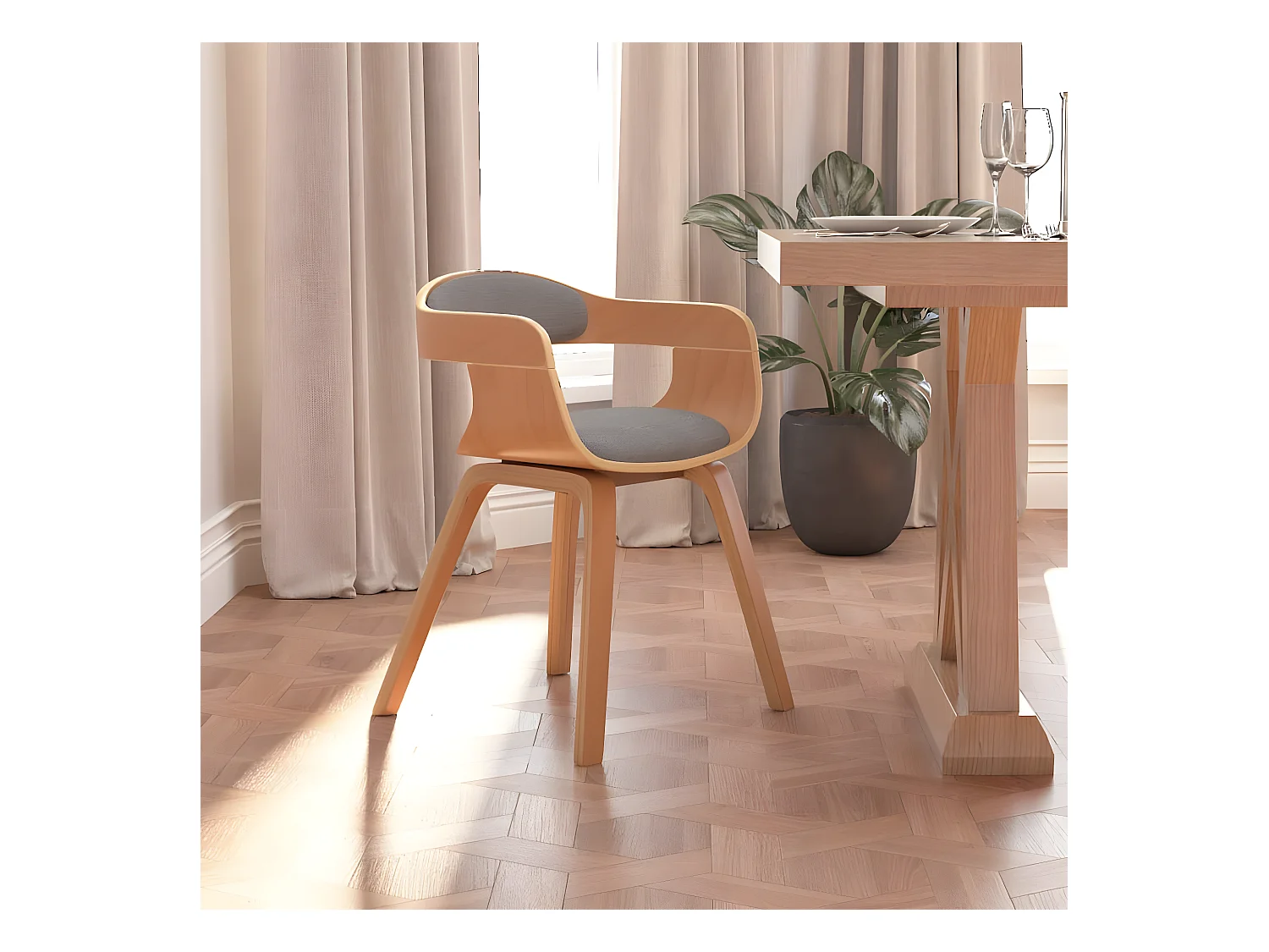 Chaise à manger Taupe Bois courbé et tissu