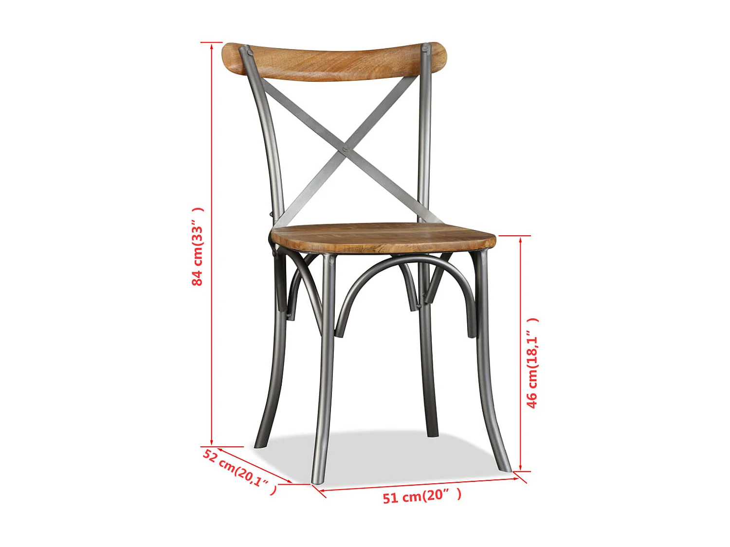 Cadeiras de jantar 6 pcs madeira mangueira maciça + encosto aço