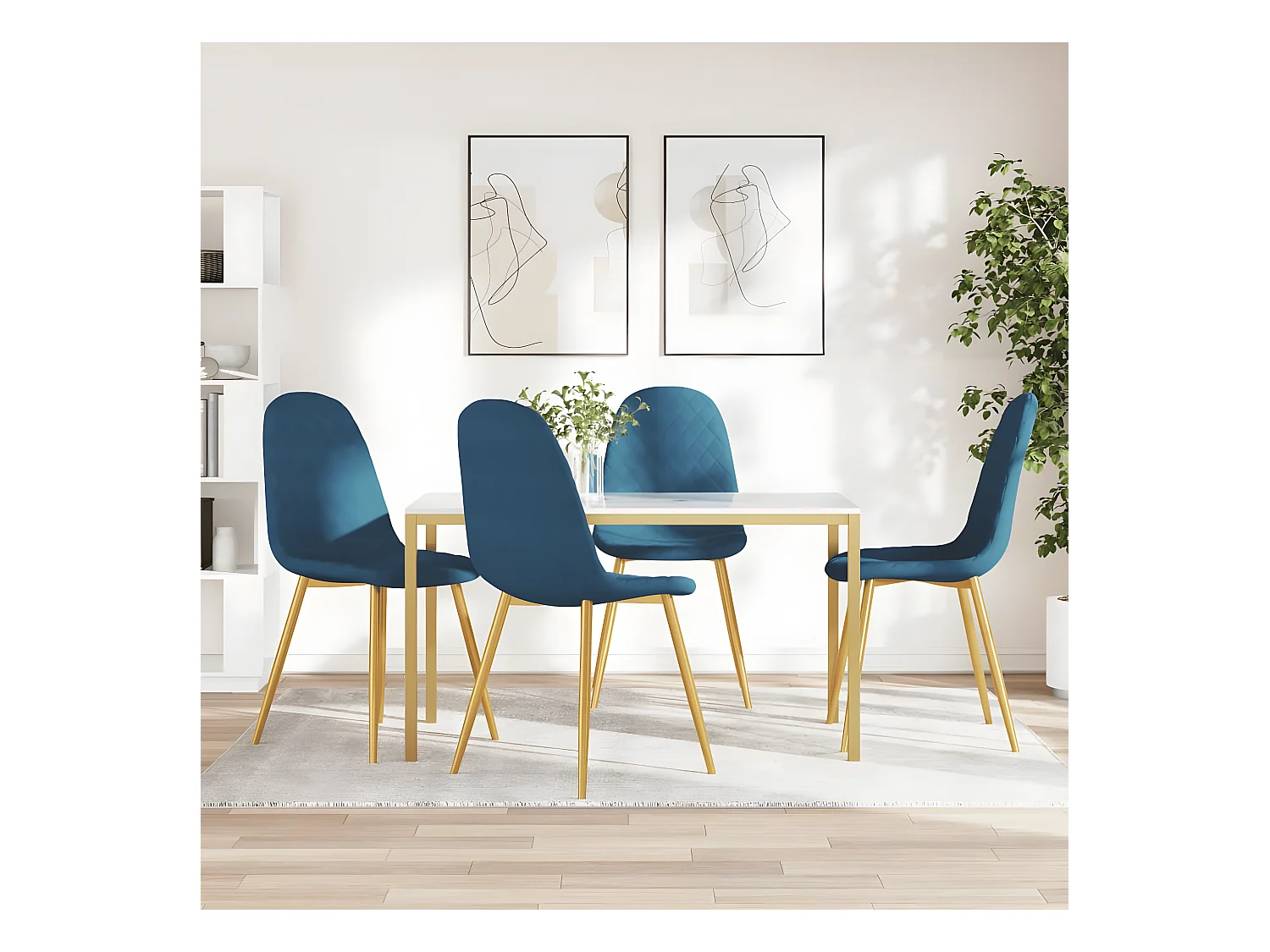 Chaises à manger lot de 4 Bleu Velours