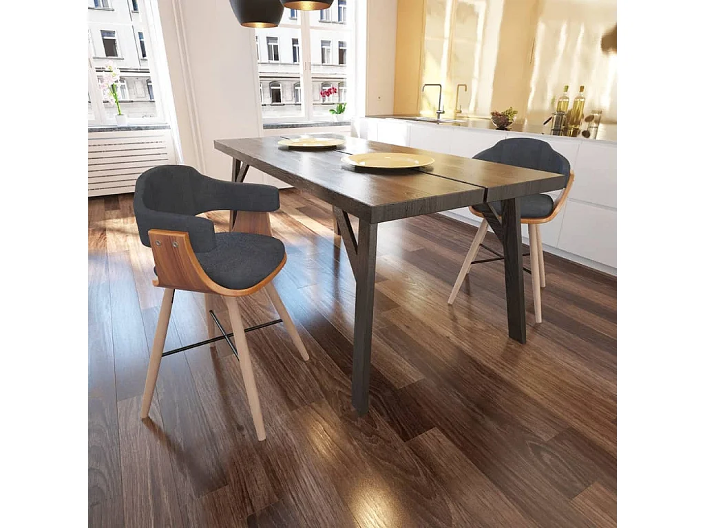 Sedie da Pranzo 2 pz Grigio Scuro in Legno Piegato e Tessuto