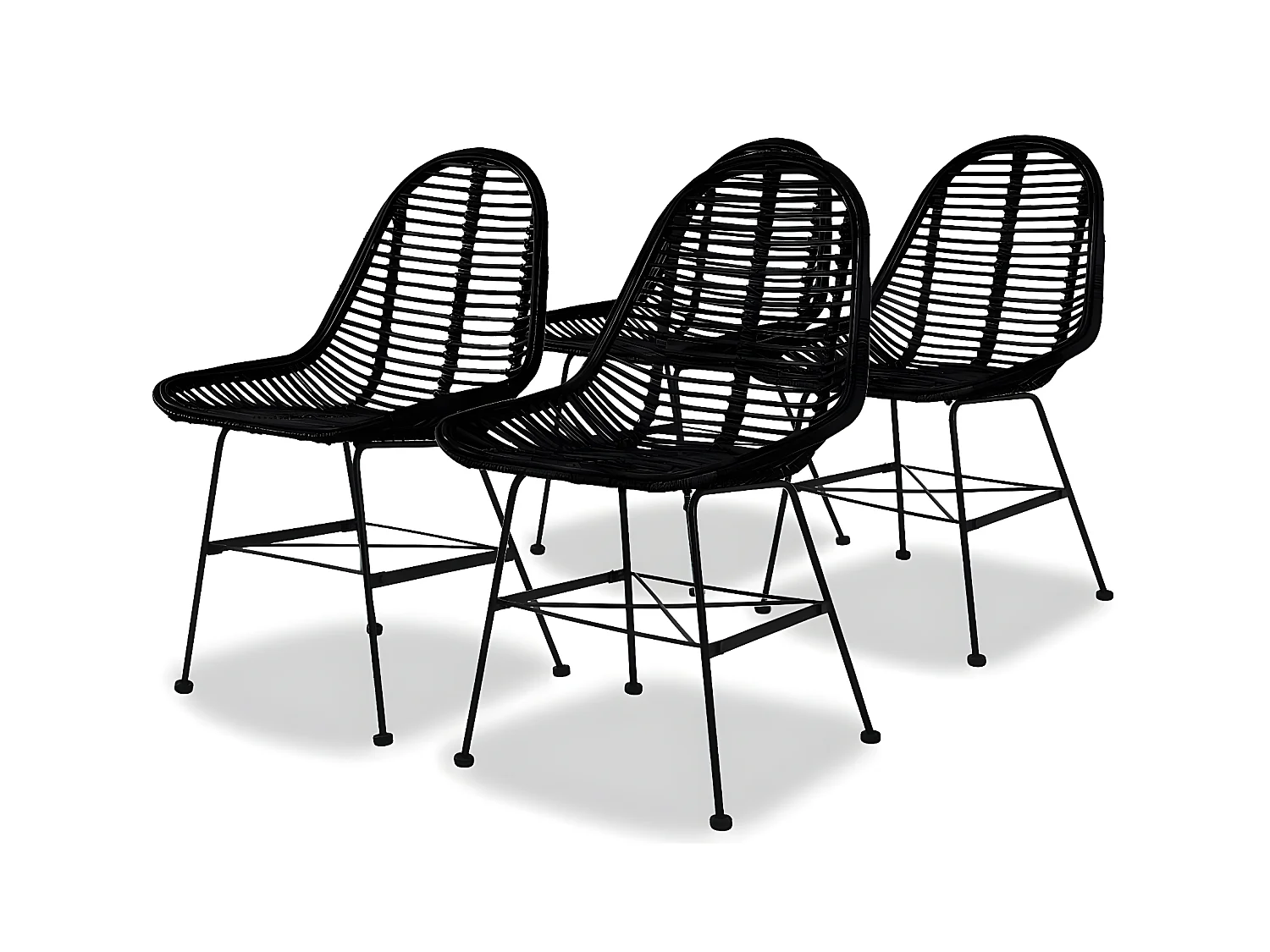 Sedie da Pranzo 4 pz Nere in Rattan Naturale